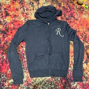 Acrobat Navy Blue Zip-Front Hoodied Cashmere Silk Blend Sweater S